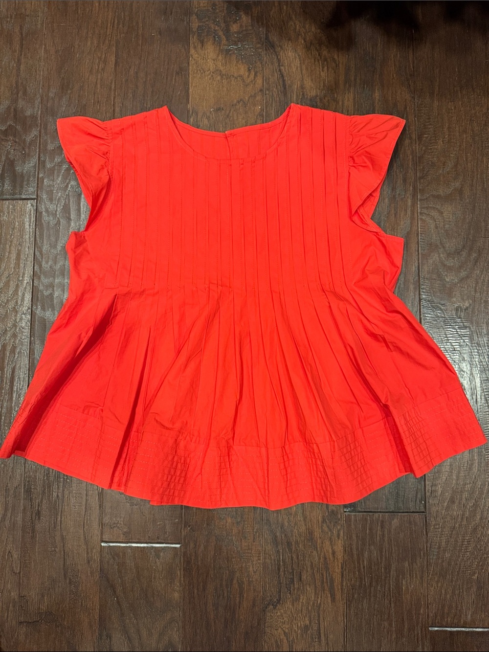 Women’s Red Pleated Flutter Sleeve Top